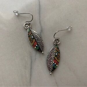 1602 Silver and Red Filigree Dangle Earrings